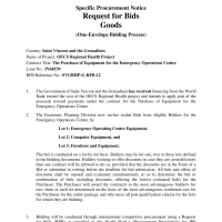 Government of St. Vincent and the Grenadines: OECS Regional Health Project: The Purchase of Equipment for the Emergency Operations Centre